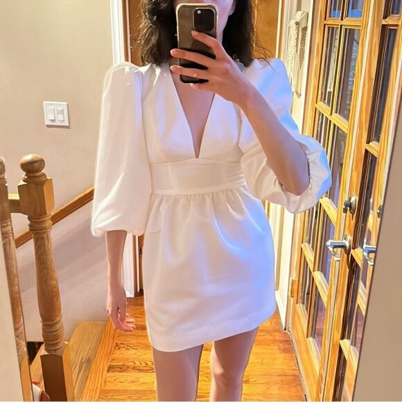 Reformation Weslan Mini White Dress Ivory Size 6 - Picture 5 of 10